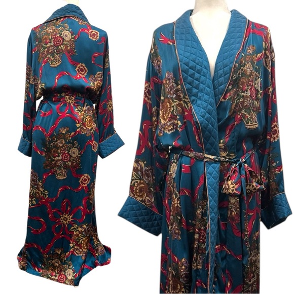 Victoria’s Secret Silk Quilted 90s Teal Luxury Gold Label Maxi Gown Vintage Robe - Picture 3 of 10